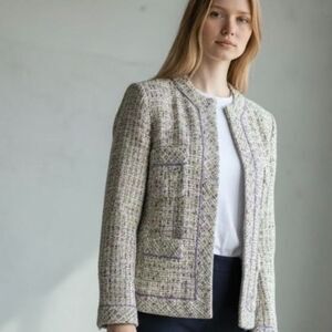 Anne Carson Silk Blend Tweed Jacket, Size M - Multicolor.